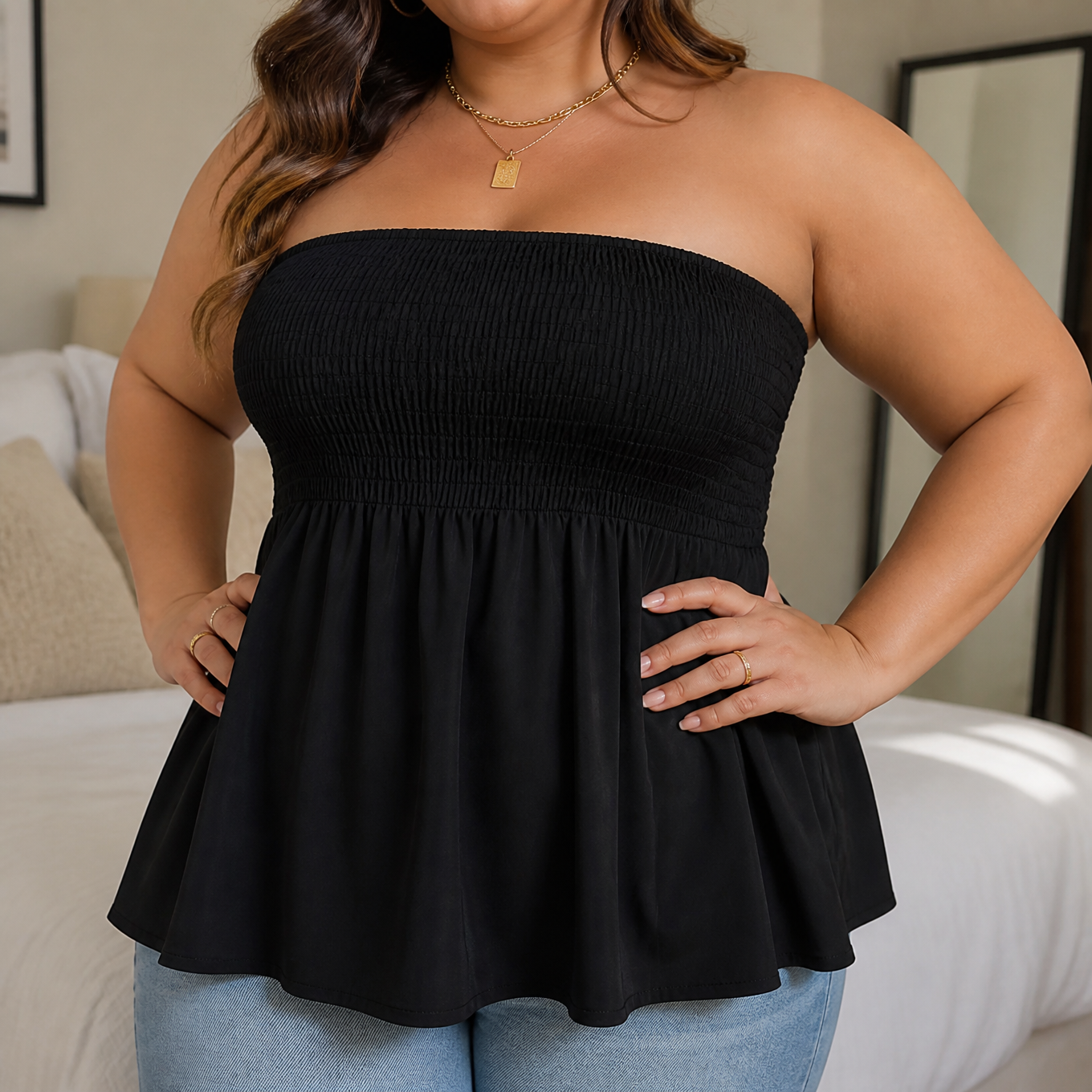 Strapless Smocked Babydoll Top