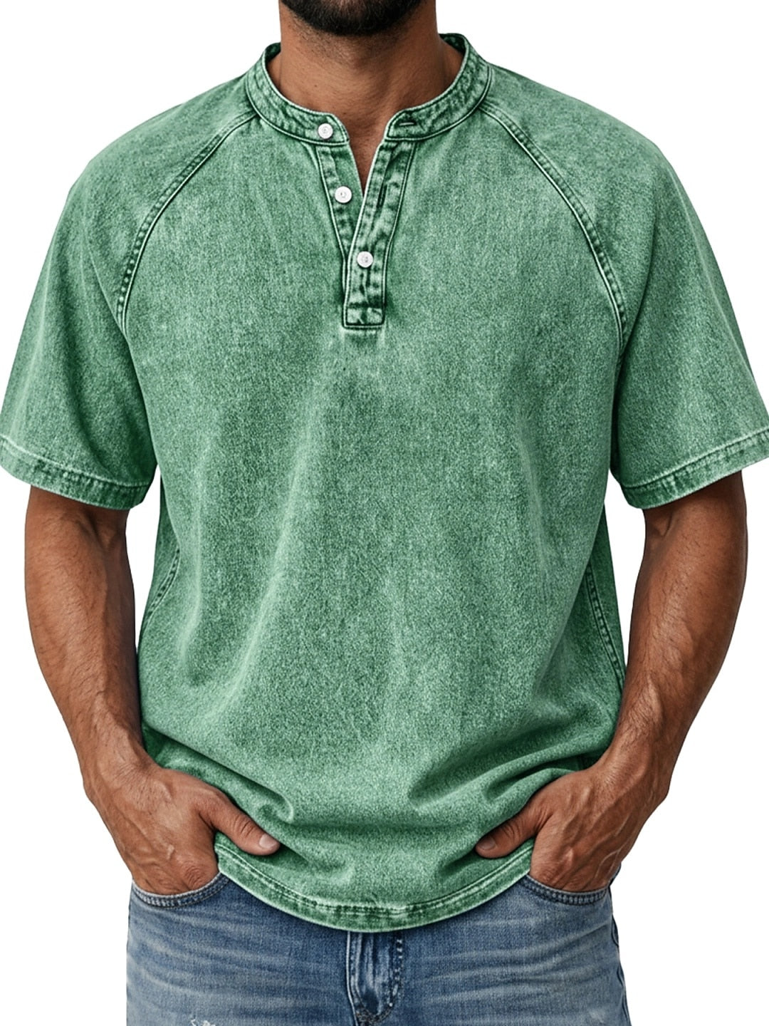 100% Cotton-Men's Retro Henley Tee