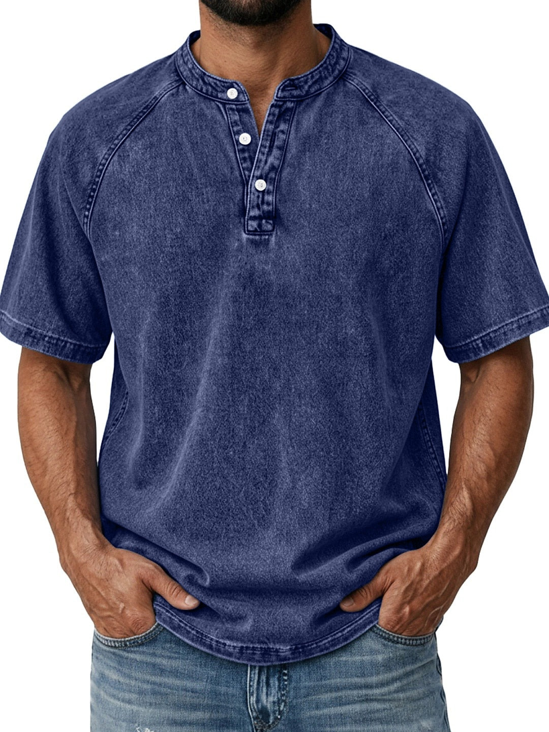 100% Cotton-Men's Retro Henley Tee