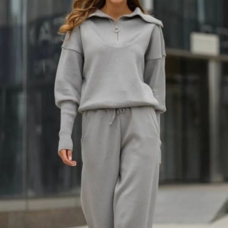 Boutique-Sports two-piece set-half zipper lapel top & jogging pants