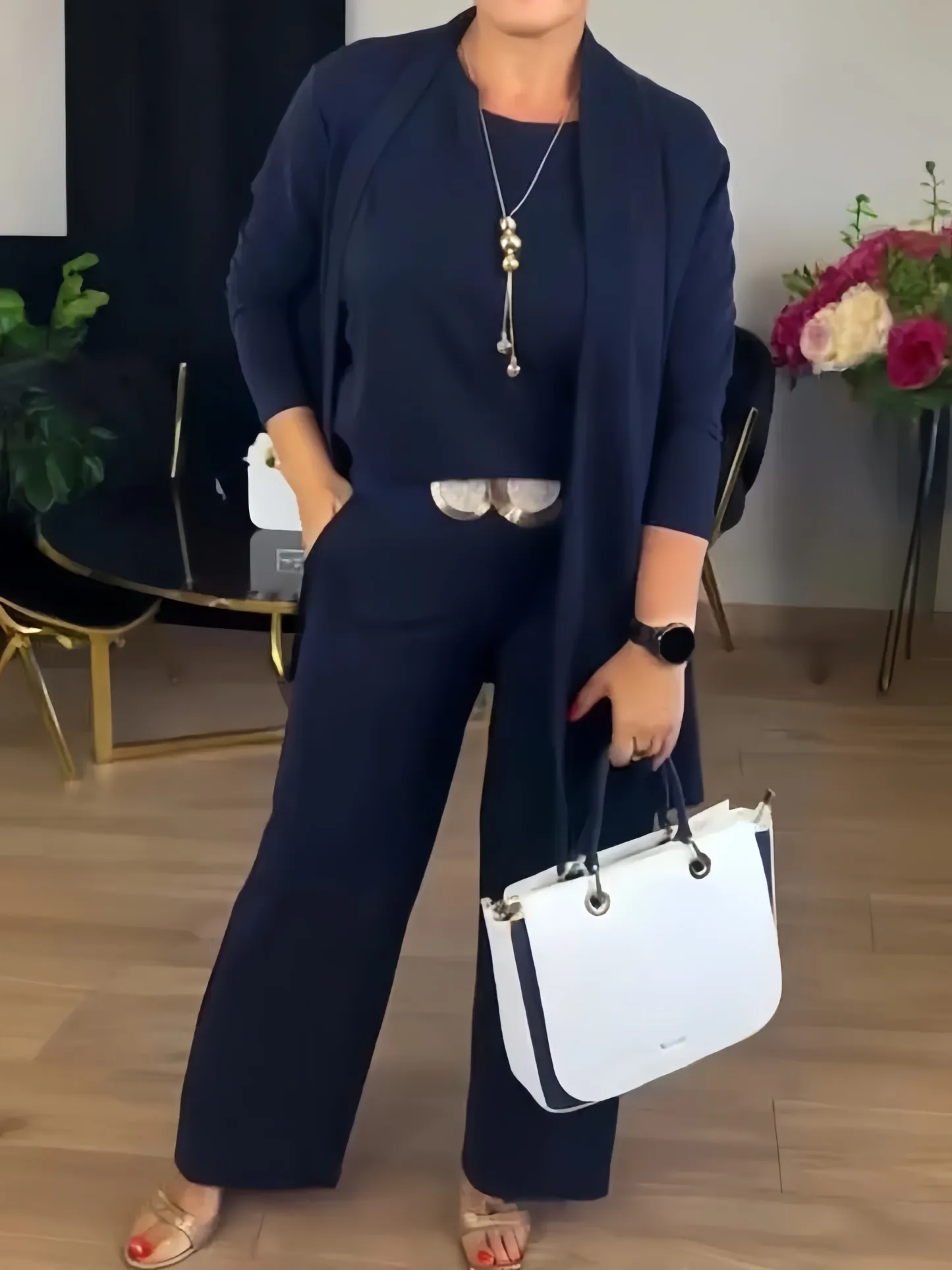 ⏰ LAST DAY 💥 Elegant 3-piece set including long cardigan, top and pants💞