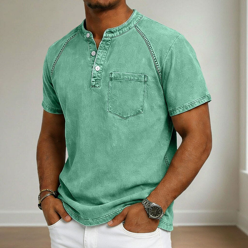 🔥Vintage Washed Cotton Henley T-Shirt