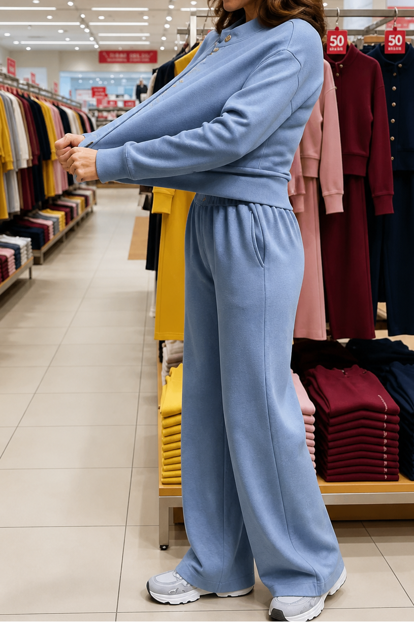 Button-Down Cardigan And Wide-Leg Pants Set