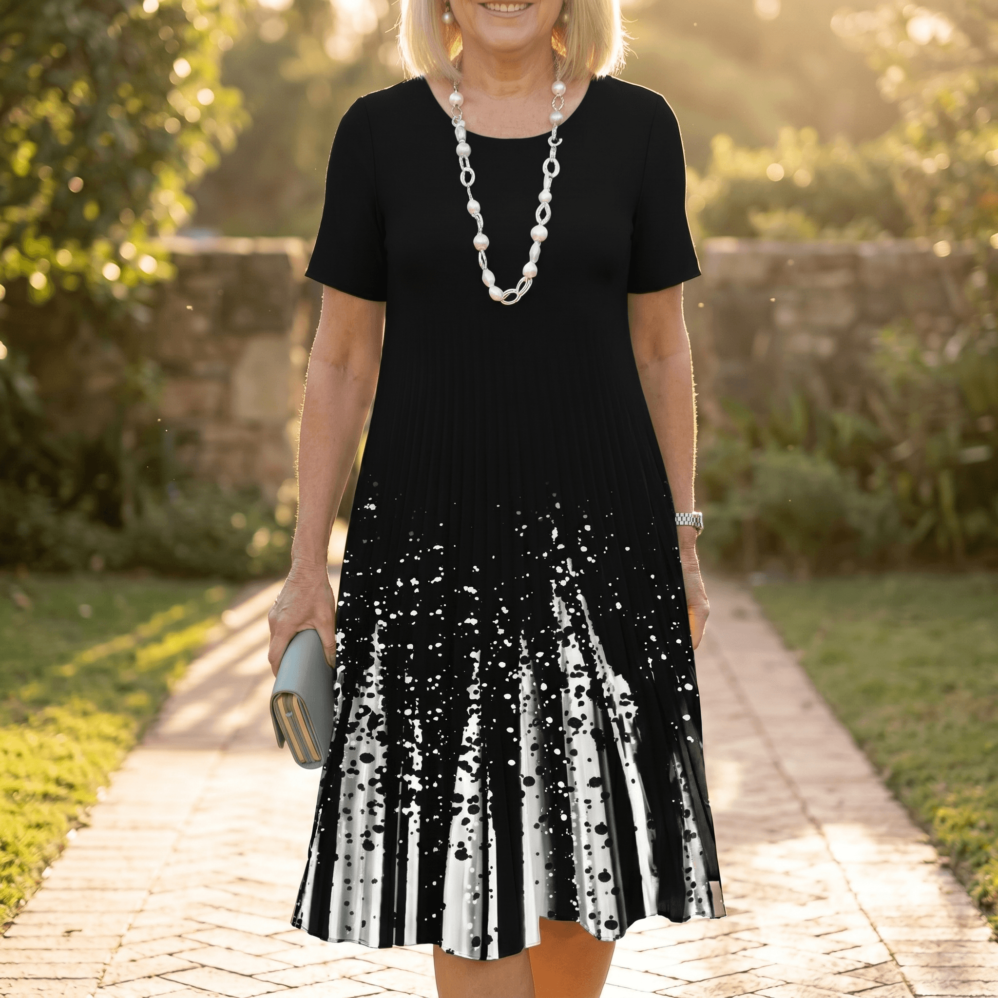 Women's pleated gradient print dress