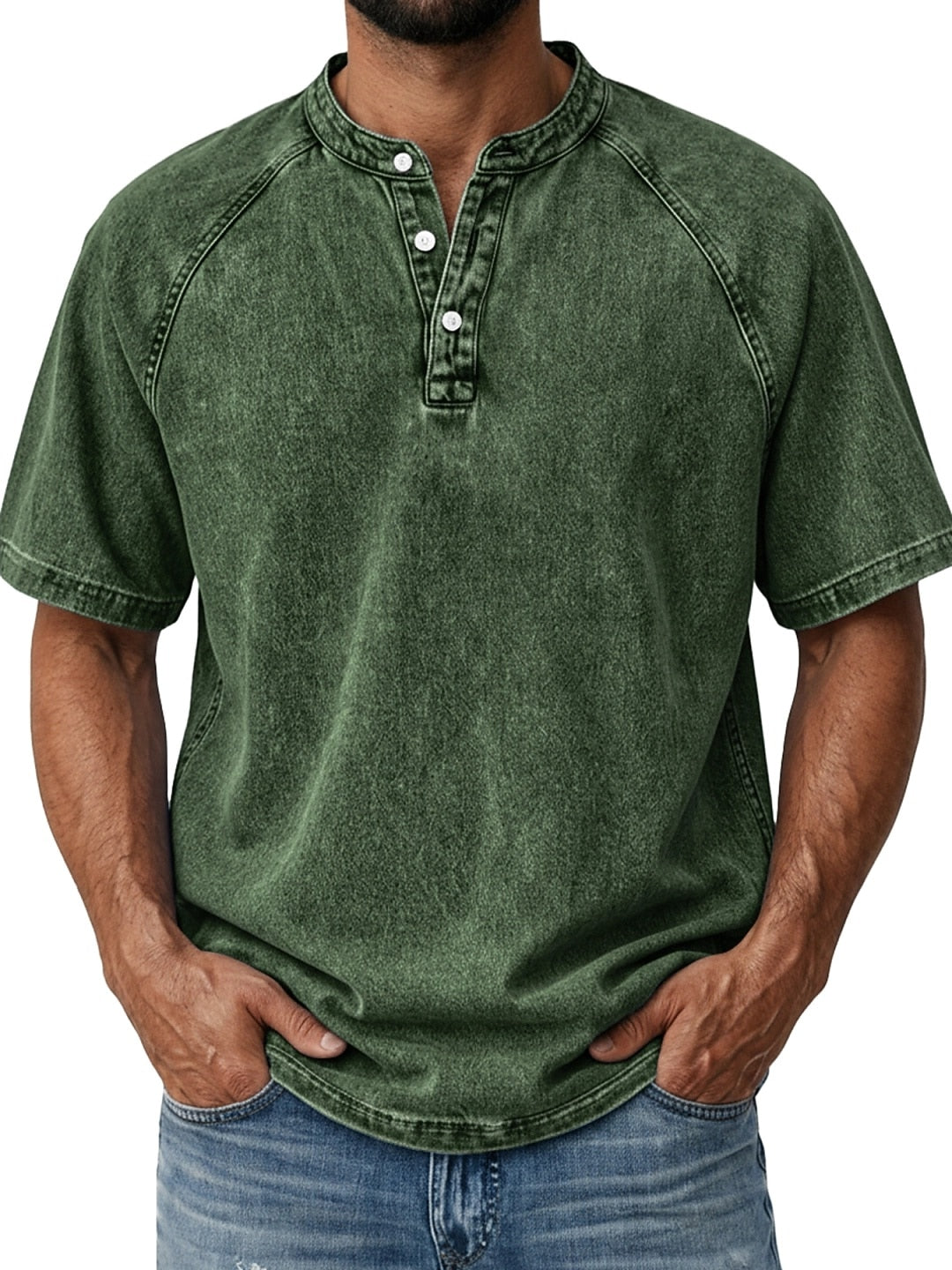 100% Cotton-Men's Retro Henley Tee
