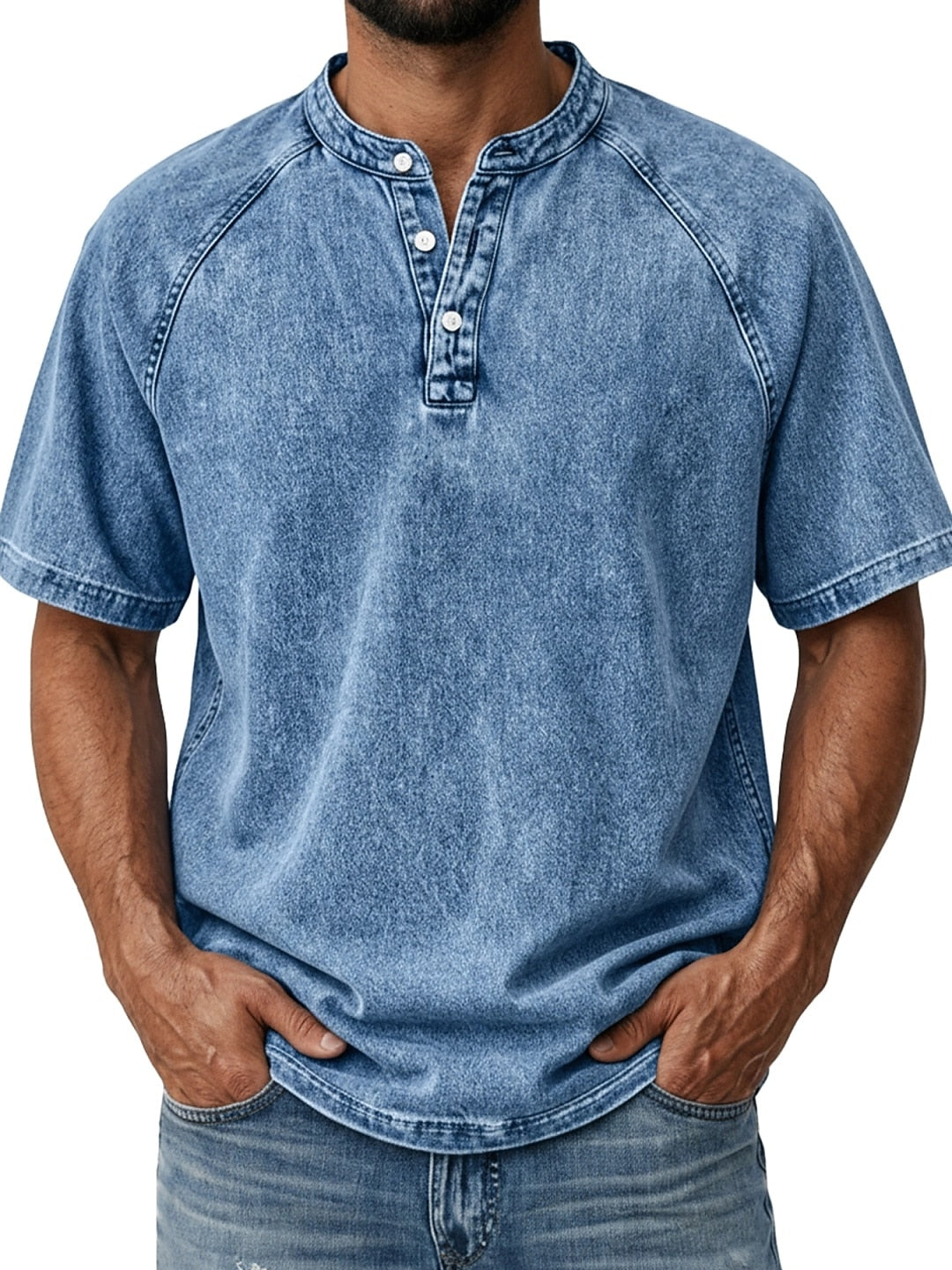 100% Cotton-Men's Retro Henley Tee