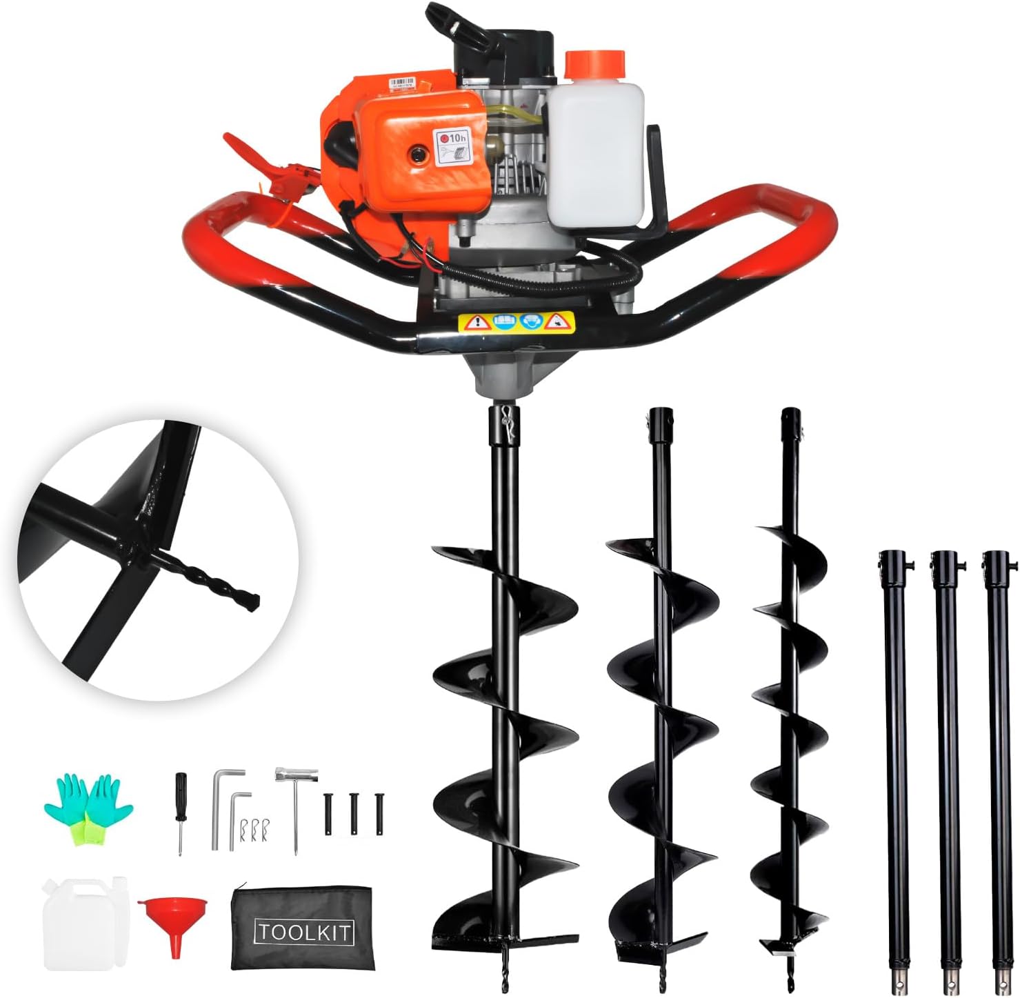【SL07】🔥🎁Gas Powered 62/72/85CC Post Hole Digger Earth Auger With 2 Extension Rods + 3 Auger Drill Bits (4"/8"/12") 