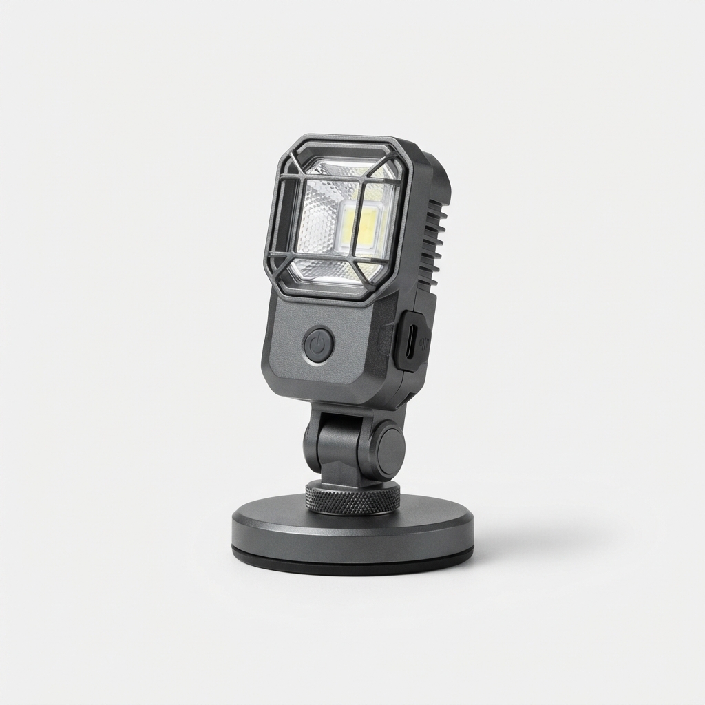 Darkgray magnetic work light standing upright