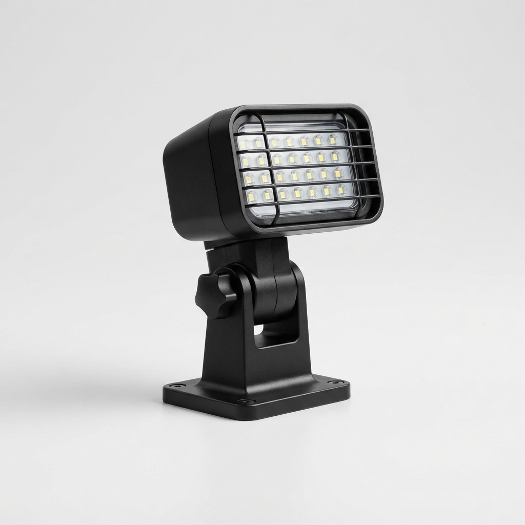 Black clamp barbecue grill light shown in full on neutral background