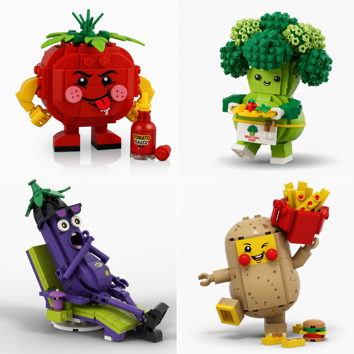 Veggie Squad Building Block Collection – Funny Food Character Series 🍅🥦🍆🥔