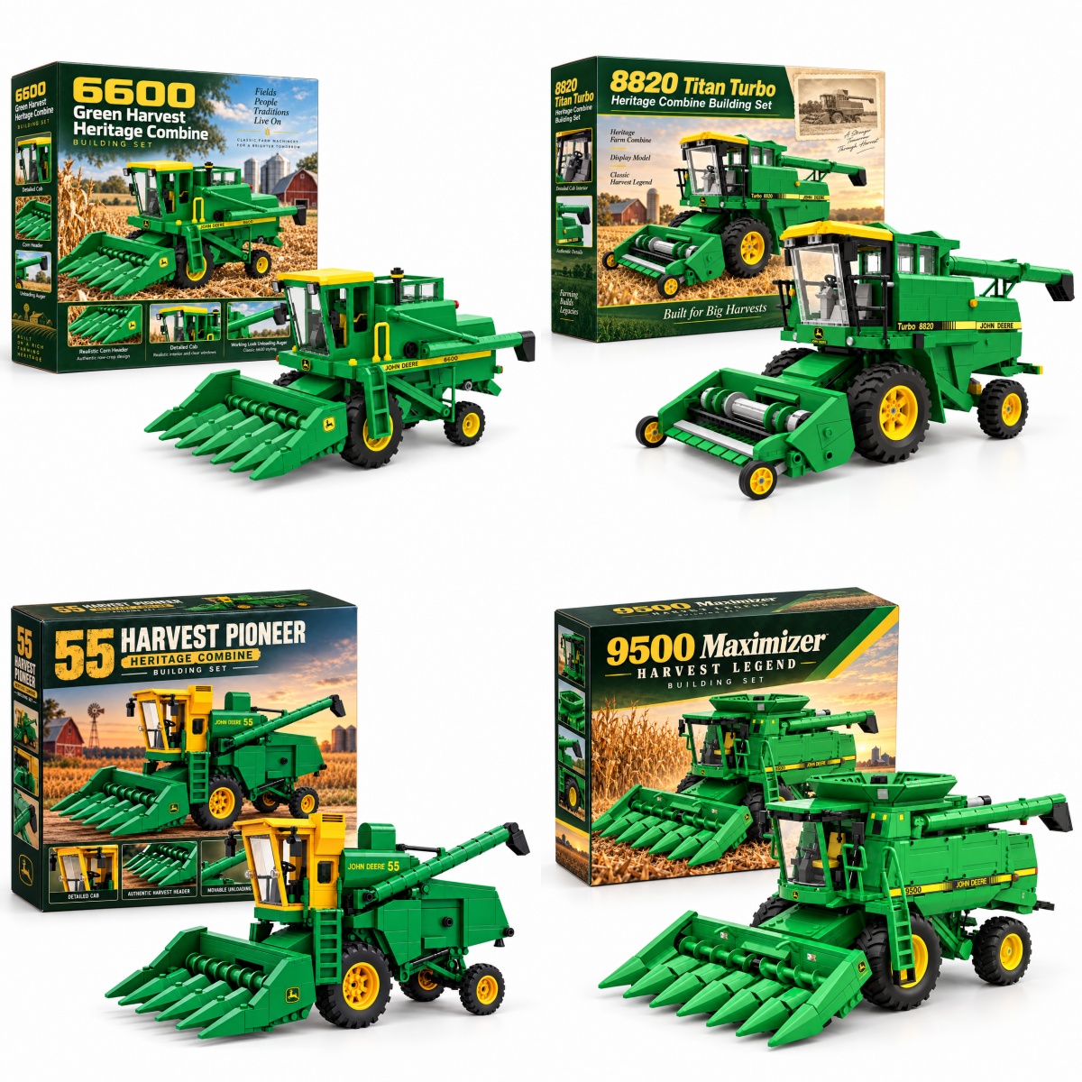 Classic Green Combines – American Harvest Heritage Building Sets
