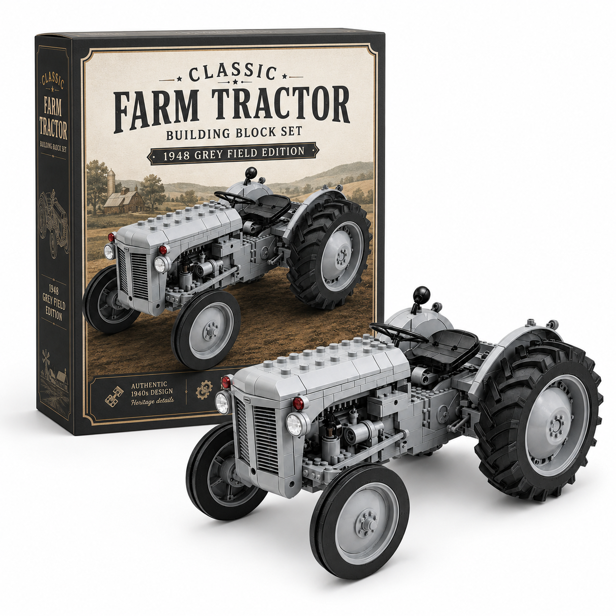 Classic Farm Tractor Building Block Set – 1948 Grey Field Edition