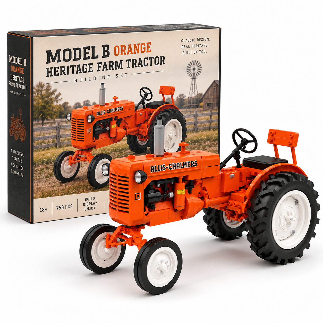 Model B Orange Heritage Farm Tractor Building Set