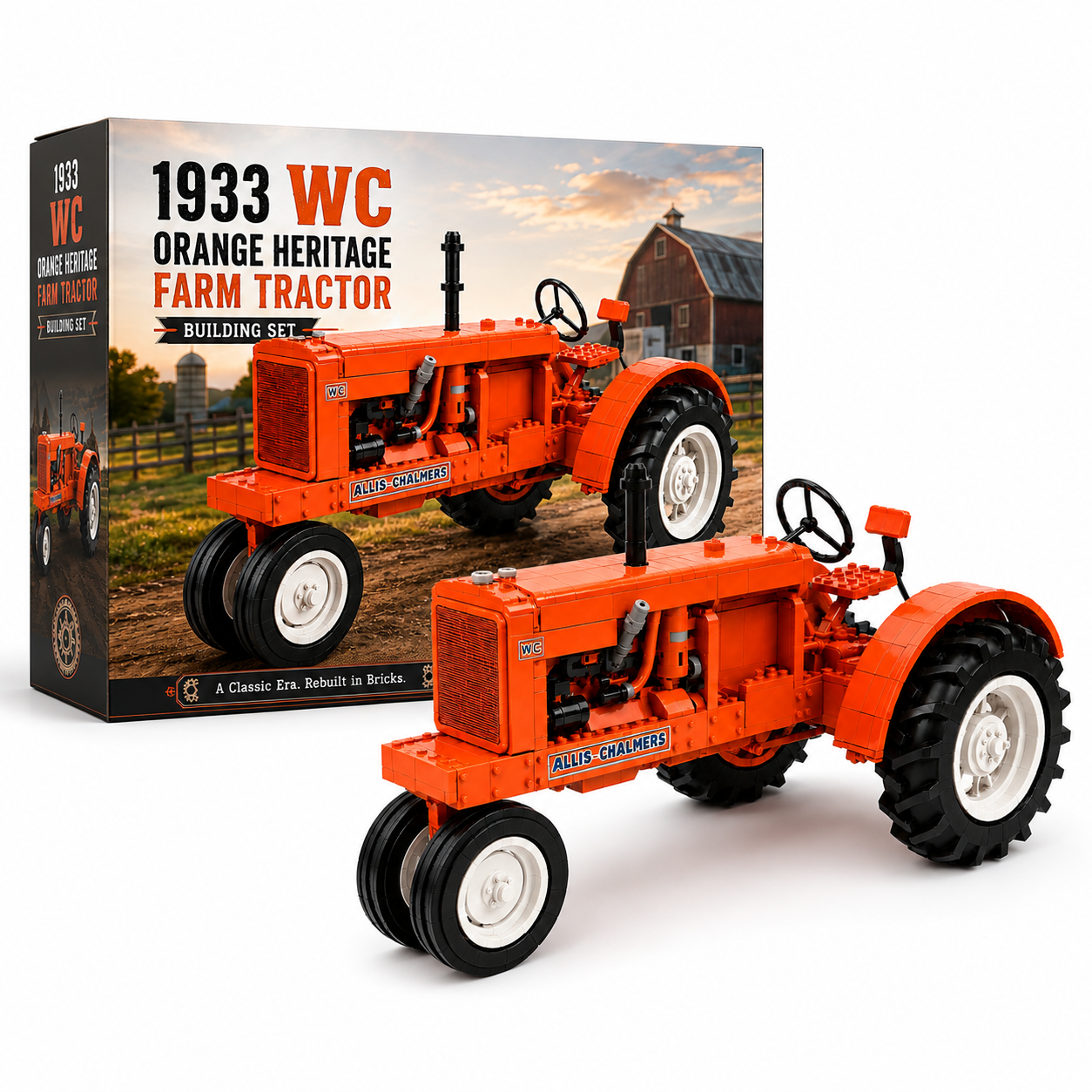 1933 WC Orange Heritage Farm Tractor Building Set