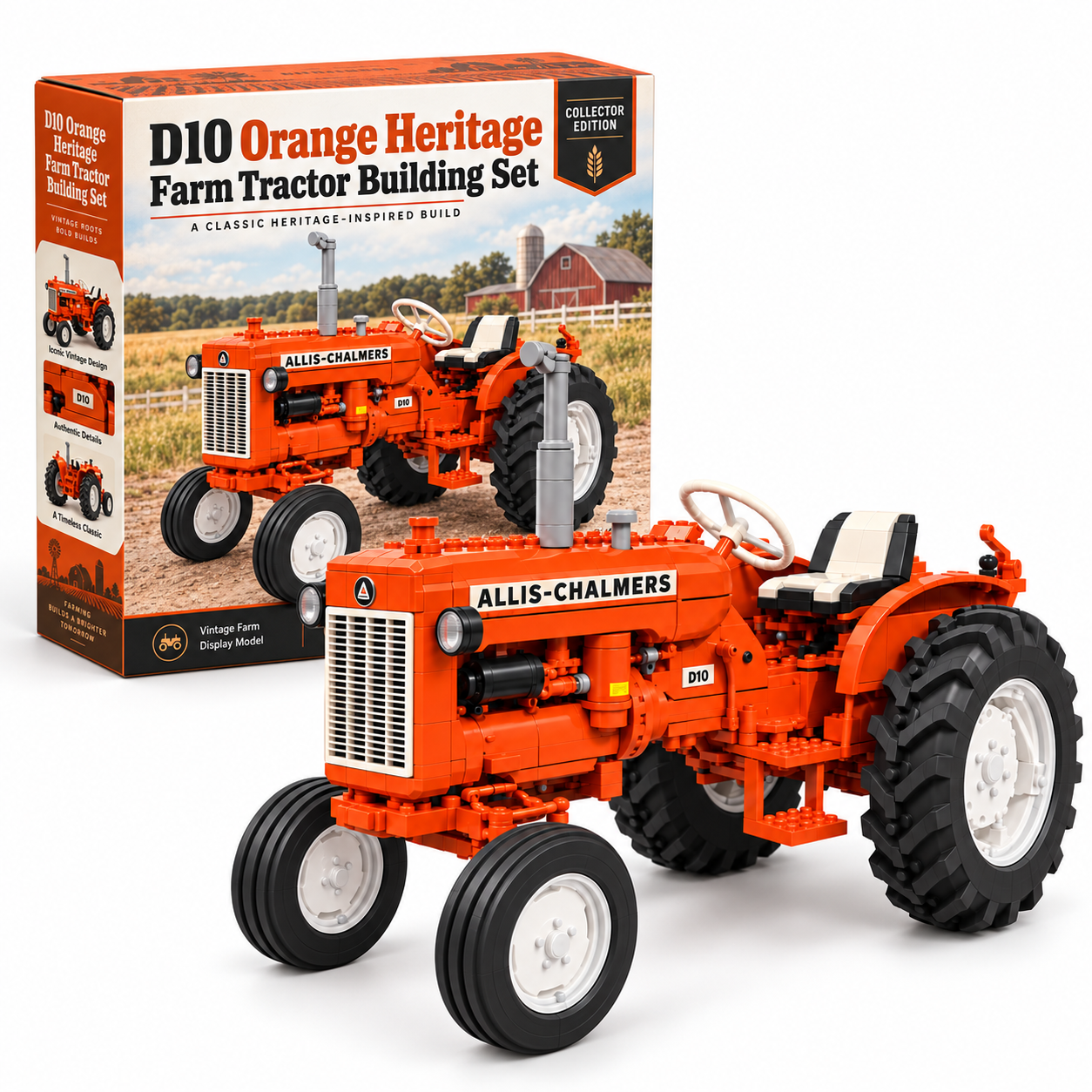 D10 Orange Heritage Farm Tractor Building Set
