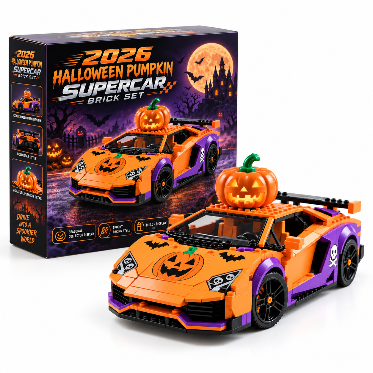 2026 Halloween Pumpkin Supercar Brick Set🚗