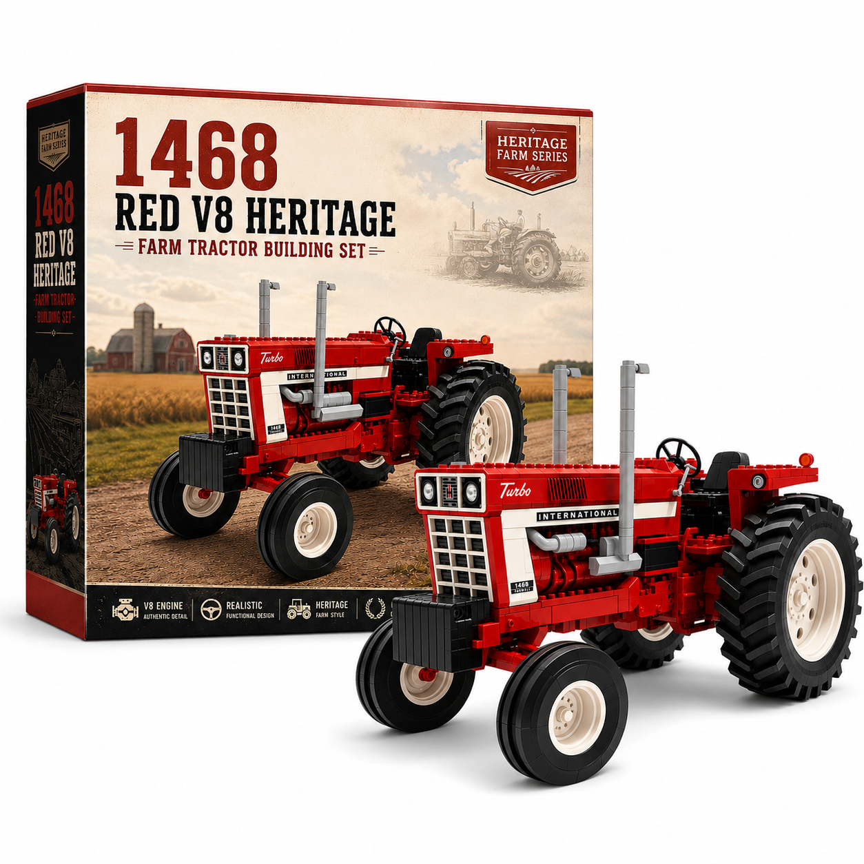 1468 Red V8 Heritage Farm Tractor Building Set