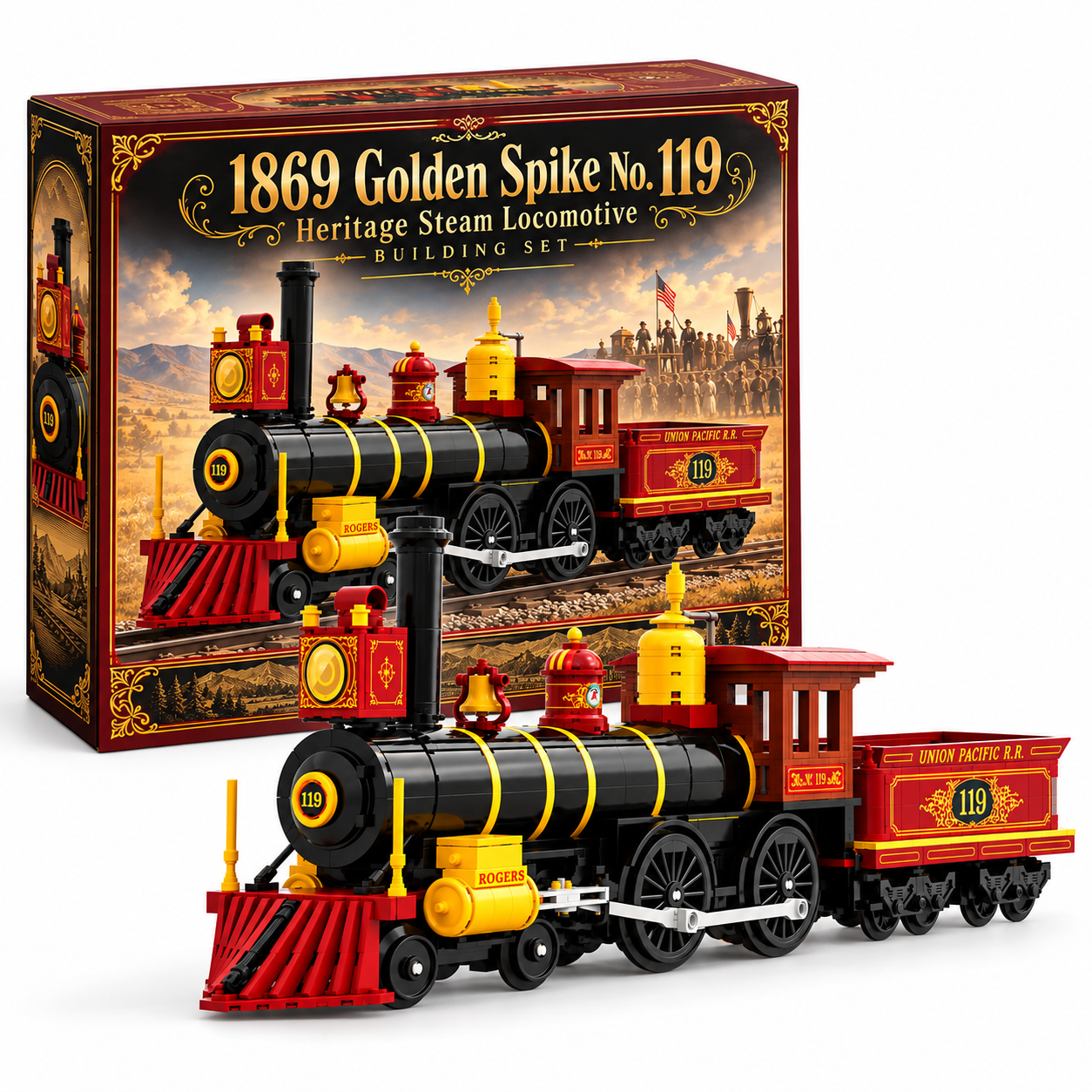 1869 Golden Spike No. 119 Heritage Steam Locomotive Building Set