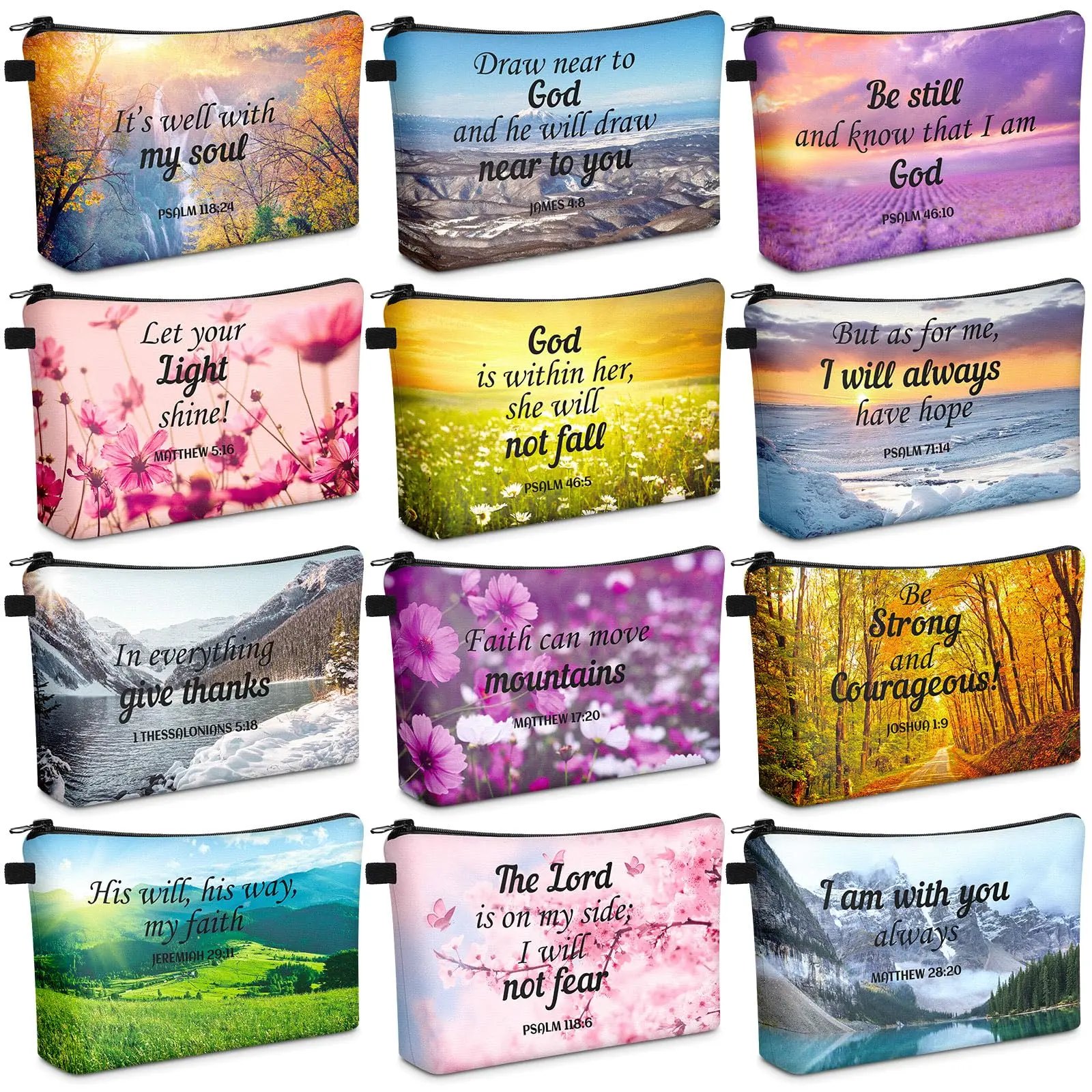✝️ Christian Makeup Bag Gift for Women Bulk Faith Pocket Bag with Bible Verse Floral Pattern
