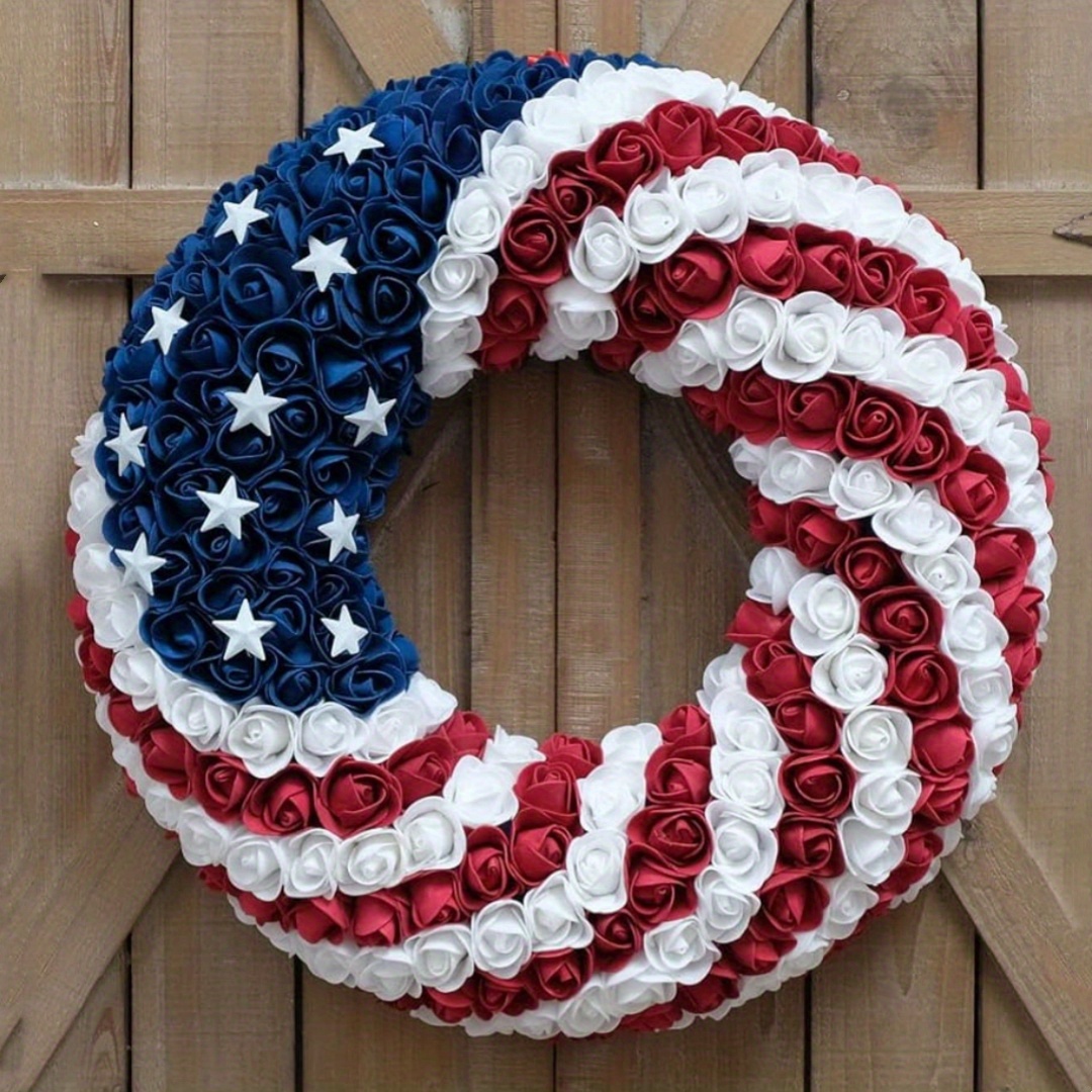 🔥ON SALE - 45% OFF🔥Handmade Patriotic Roses Wreath, 4th of July Soft Touch Roses Wreath