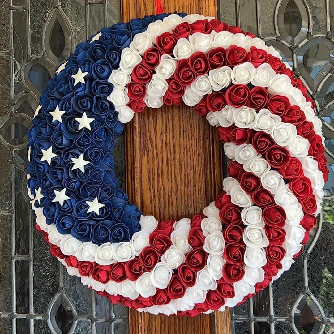 🔥ON SALE - 45% OFF🔥Handmade Patriotic Roses Wreath, 4th of July Soft Touch Roses Wreath