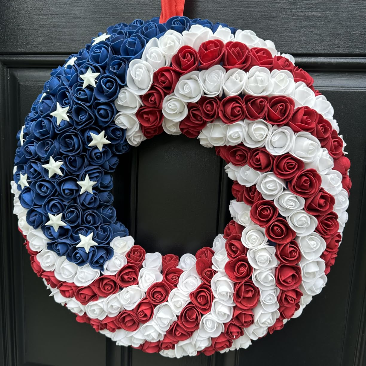 🔥ON SALE - 45% OFF🔥Handmade Patriotic Roses Wreath, 4th of July Soft Touch Roses Wreath