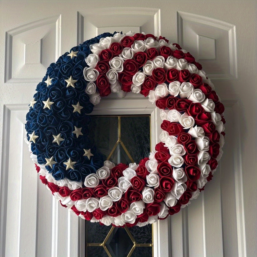 🔥ON SALE - 45% OFF🔥Handmade Patriotic Roses Wreath, 4th of July Soft Touch Roses Wreath