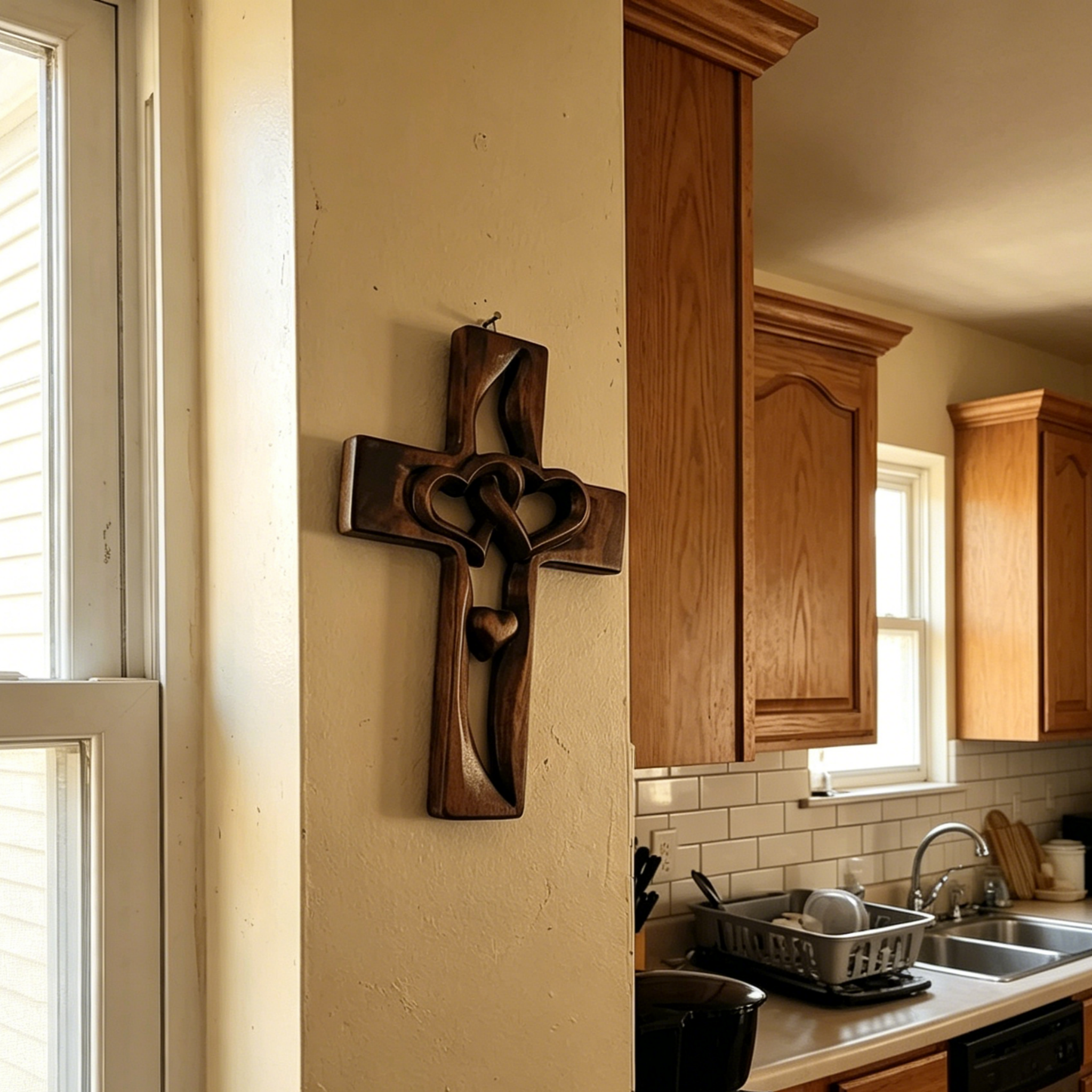 🔥LAST DAY 50% OFF - ❤️100% Hand-Carved Intertwined Hearts Walnut Wooden Cross✝️