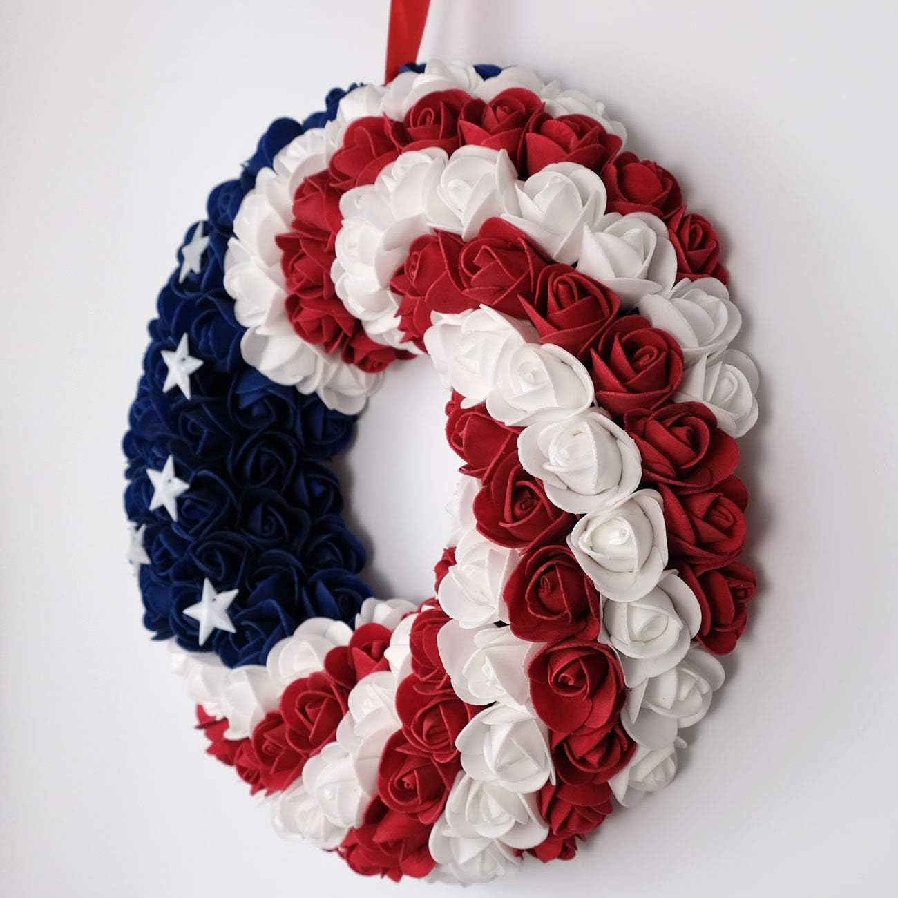🔥ON SALE - 45% OFF🔥Handmade Patriotic Roses Wreath, 4th of July Soft Touch Roses Wreath