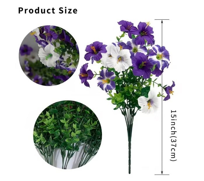 🌺Artificial Flowers for Outdoors, Fake Outdoor Petunias Waterproof UV Resistant (Zero Pollen Allergies)