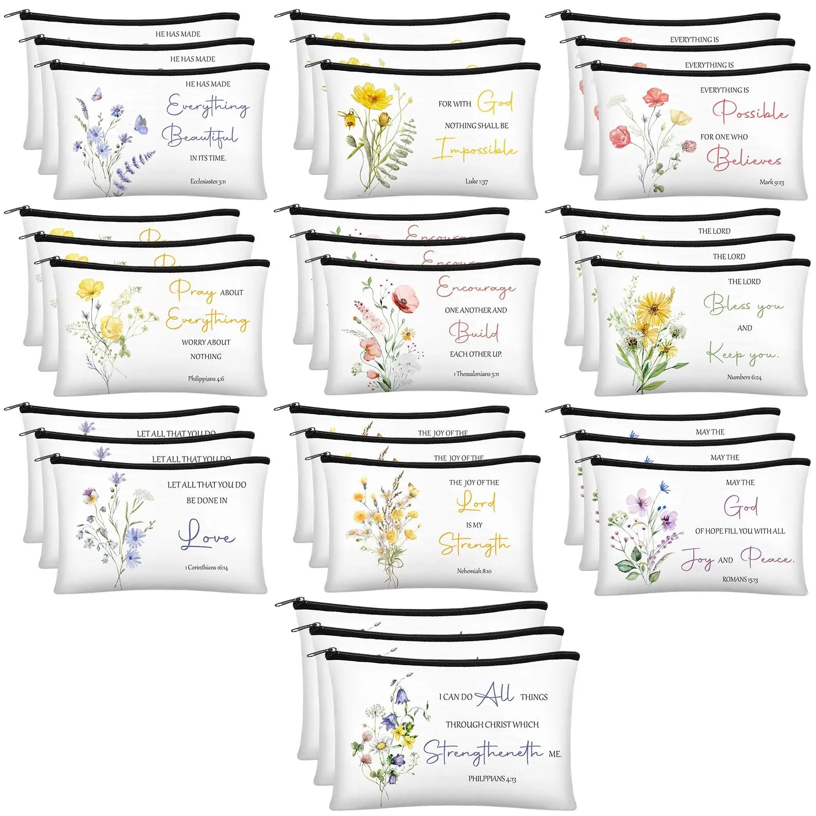 ✝️ Christian Makeup Bag Gift for Women Bulk Faith Pocket Bag with Bible Verse Floral Pattern