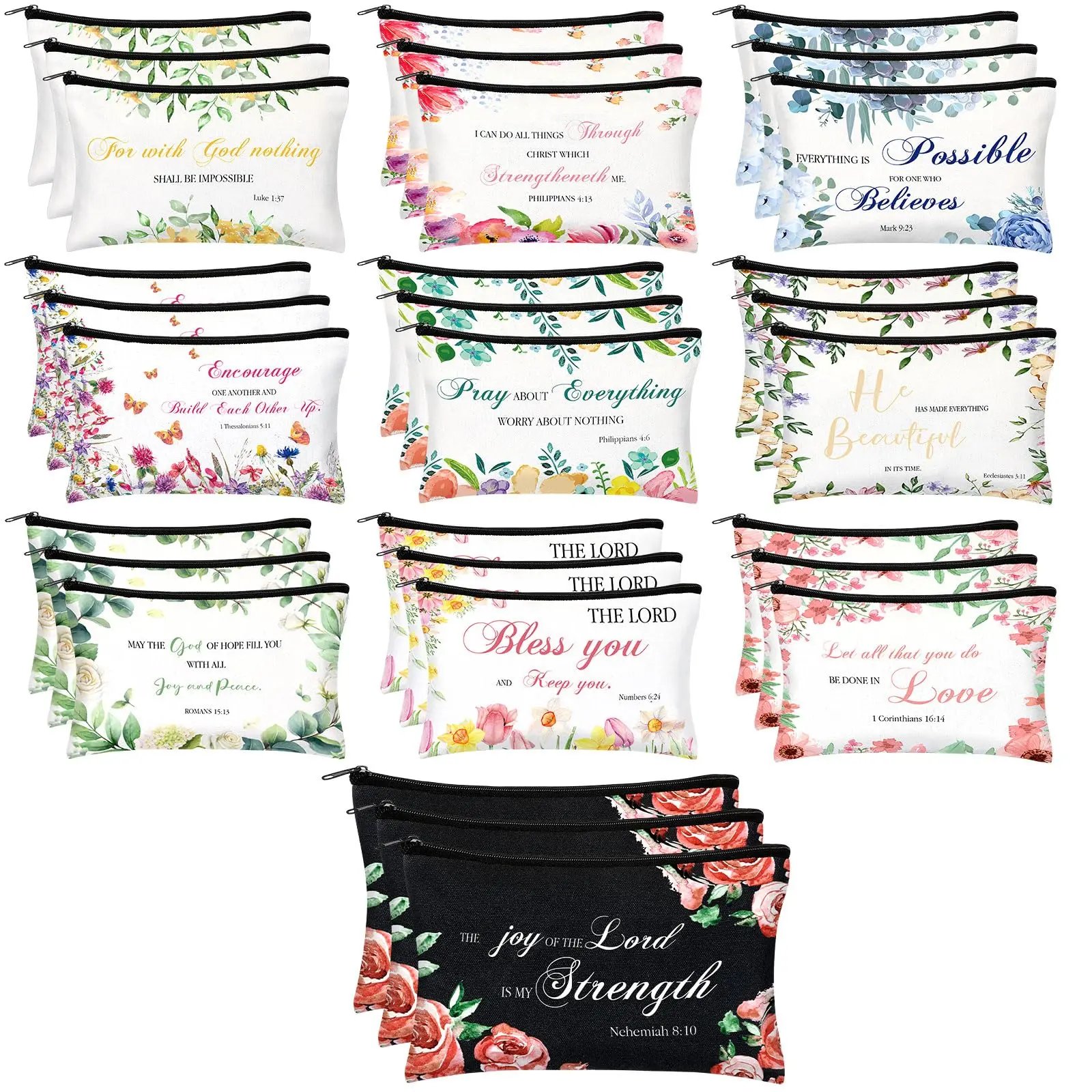 ✝️ Christian Makeup Bag Gift for Women Bulk Faith Pocket Bag with Bible Verse Floral Pattern