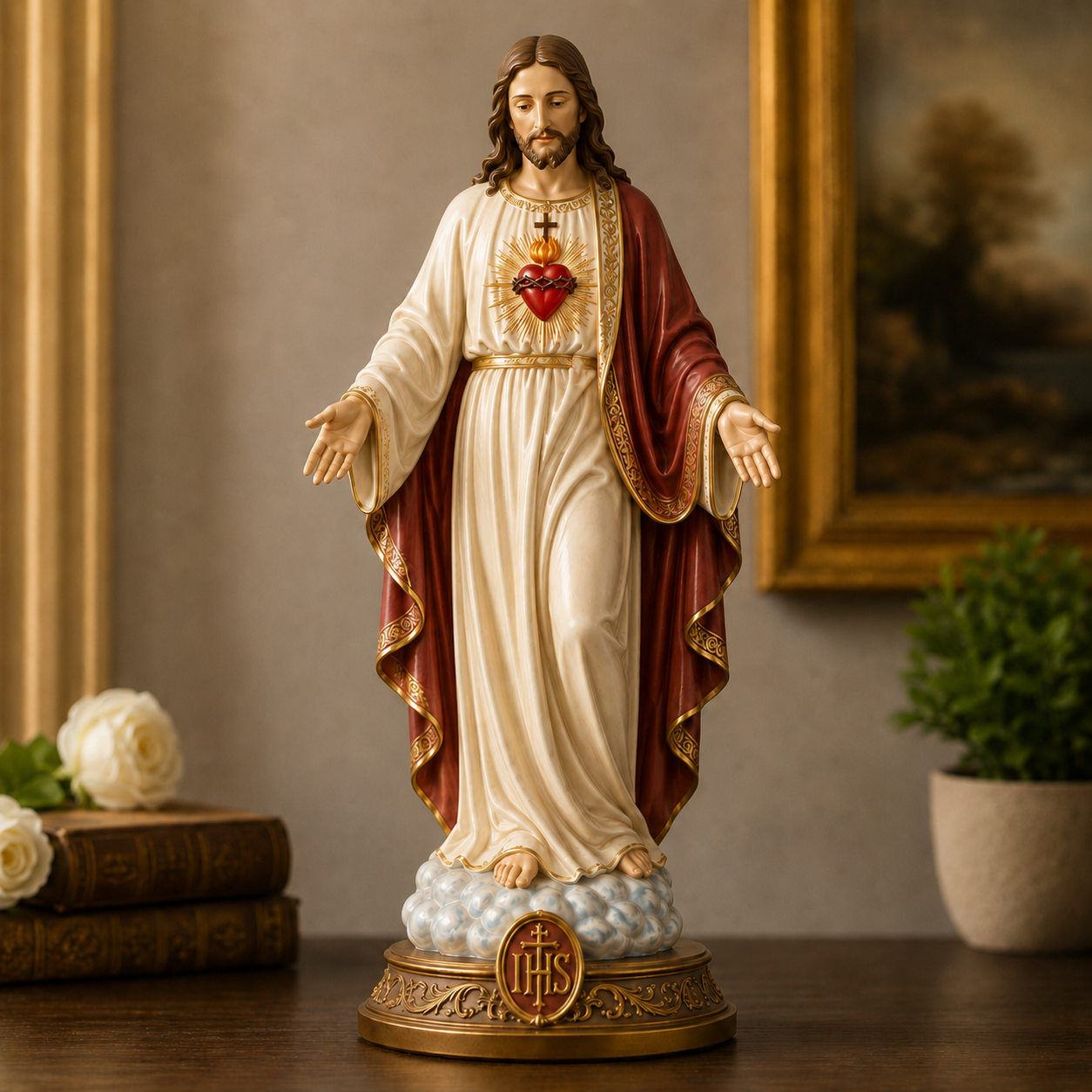 Sacred Heart & Blessed Mother Religious Statue Set – Elegant Christian Home Décor