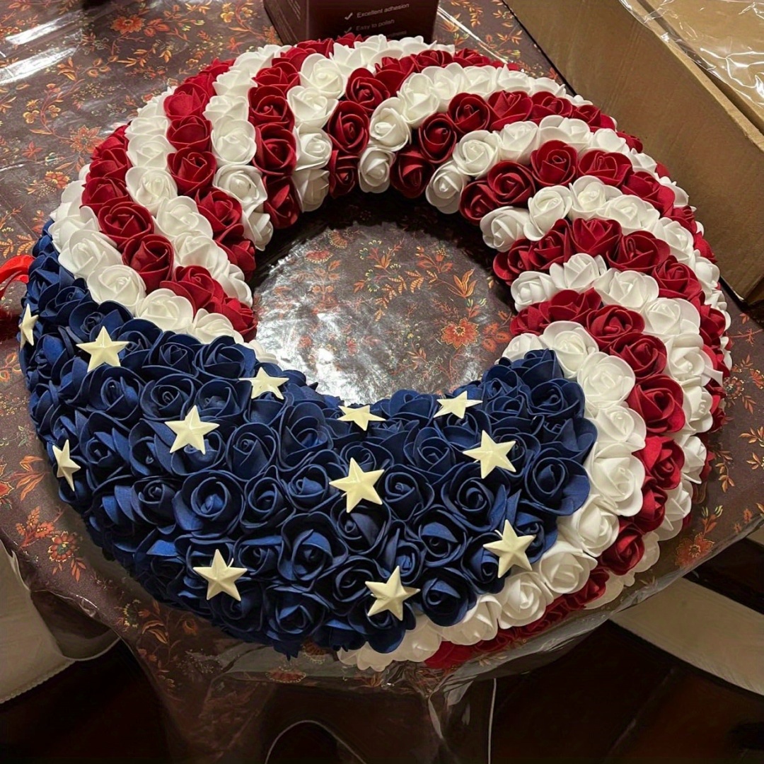 🔥ON SALE - 45% OFF🔥Handmade Patriotic Roses Wreath, 4th of July Soft Touch Roses Wreath