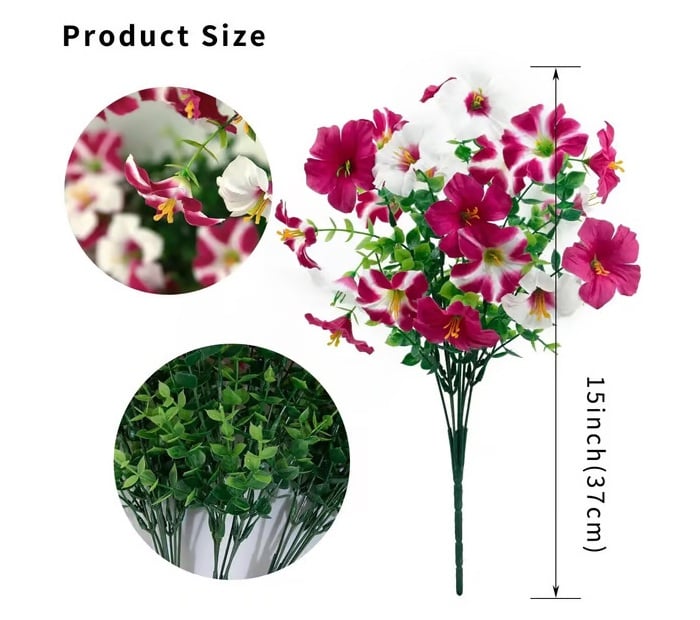 🌺Artificial Flowers for Outdoors, Fake Outdoor Petunias Waterproof UV Resistant (Zero Pollen Allergies)