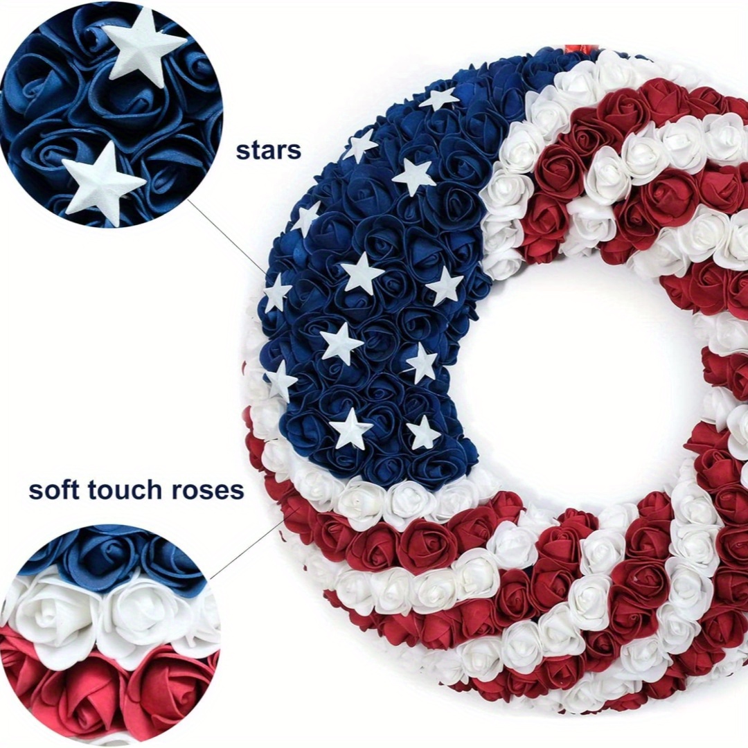 🔥ON SALE - 45% OFF🔥Handmade Patriotic Roses Wreath, 4th of July Soft Touch Roses Wreath