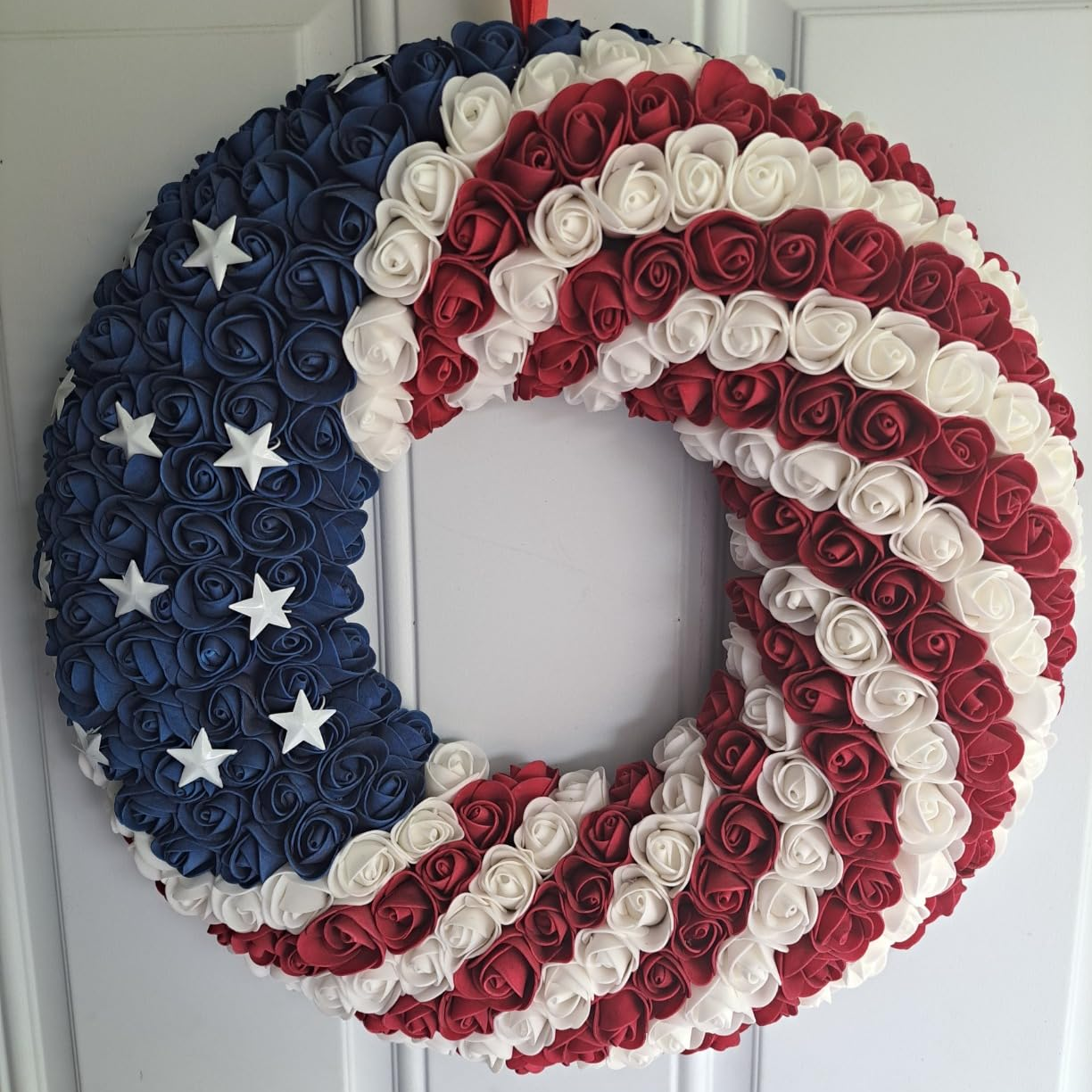 🔥ON SALE - 45% OFF🔥Handmade Patriotic Roses Wreath, 4th of July Soft Touch Roses Wreath