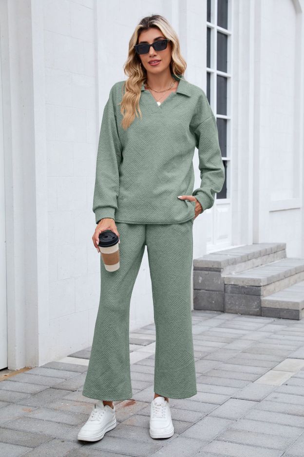 ✨Women 2 Piece Outfit Lapel V Neck Lounge Sets Pockets