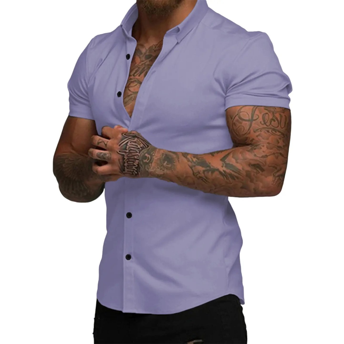 ⚡Hot Sales 49% OFF🔥Mens Muscle Fit Dress Shirts Casual Button Down Shirt Short Sleeve Wrinkle-Free Shirts