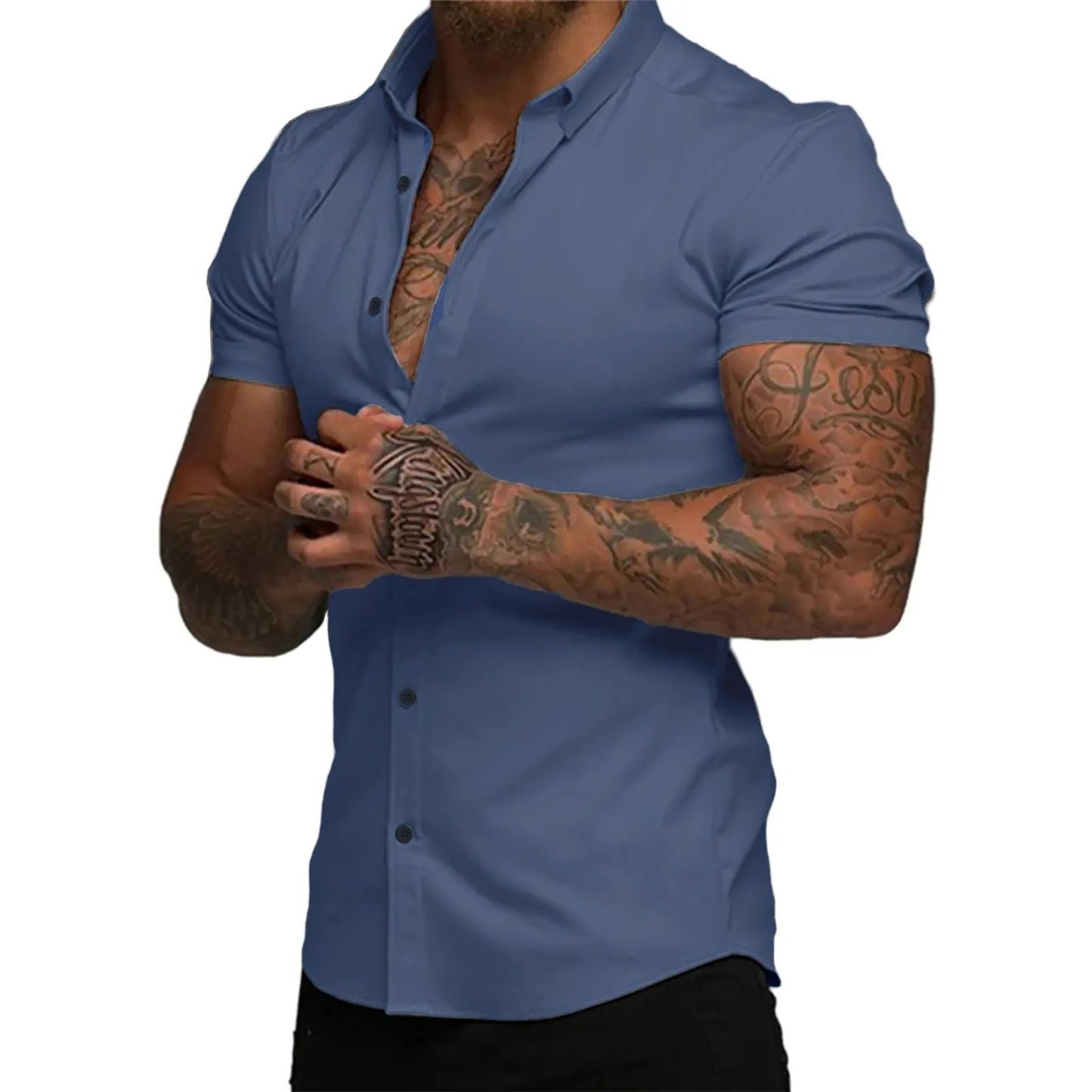 ⚡Hot Sales 49% OFF🔥Mens Muscle Fit Dress Shirts Casual Button Down Shirt Short Sleeve Wrinkle-Free Shirts