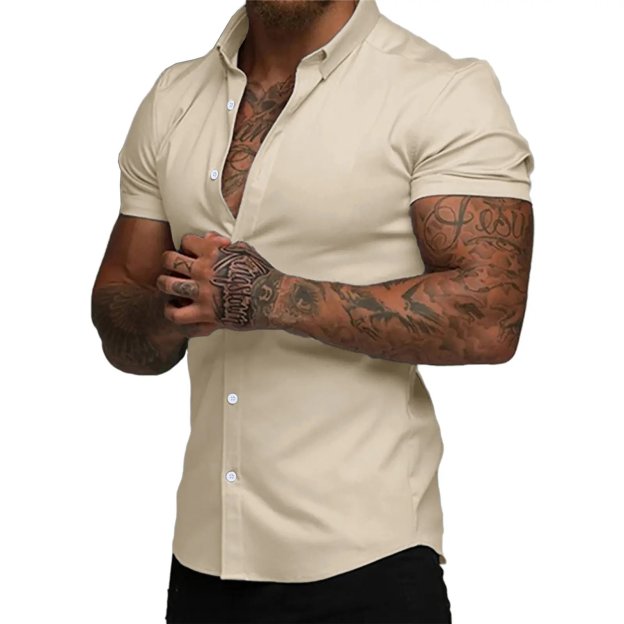 ⚡Hot Sales 49% OFF🔥Mens Muscle Fit Dress Shirts Casual Button Down Shirt Short Sleeve Wrinkle-Free Shirts