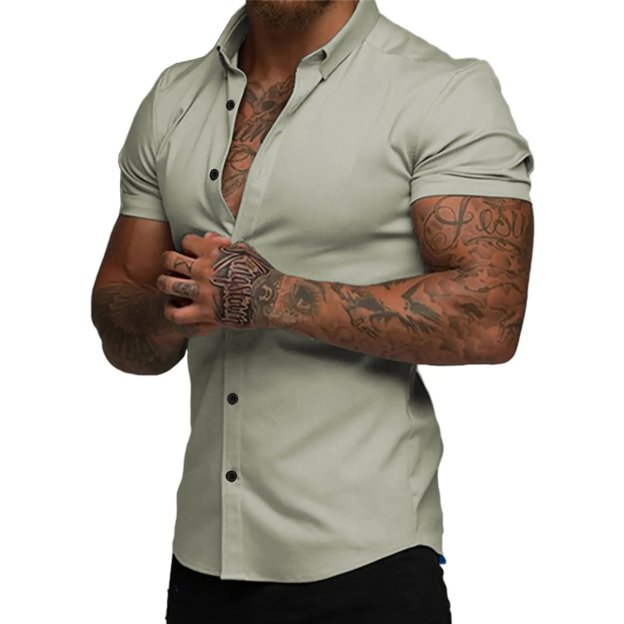 ⚡Hot Sales 49% OFF🔥Mens Muscle Fit Dress Shirts Casual Button Down Shirt Short Sleeve Wrinkle-Free Shirts
