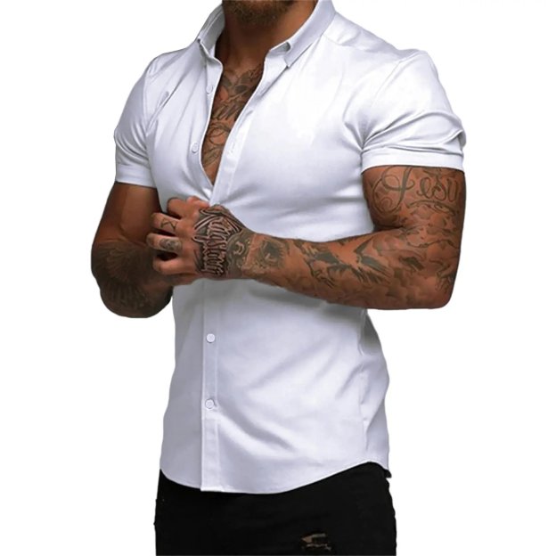 ⚡Hot Sales 49% OFF🔥Mens Muscle Fit Dress Shirts Casual Button Down Shirt Short Sleeve Wrinkle-Free Shirts