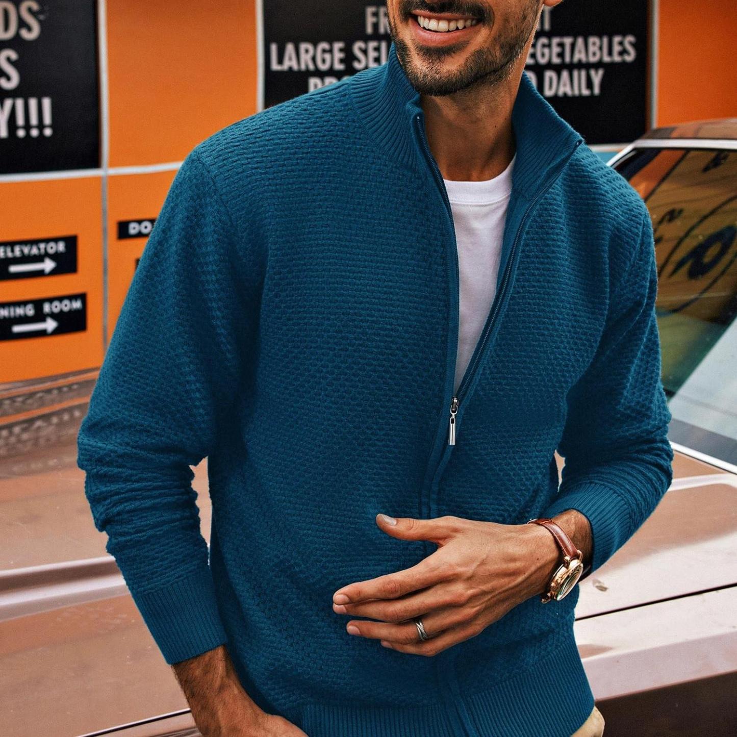 Men's Casual Zipper Cardigan Knit Sweater