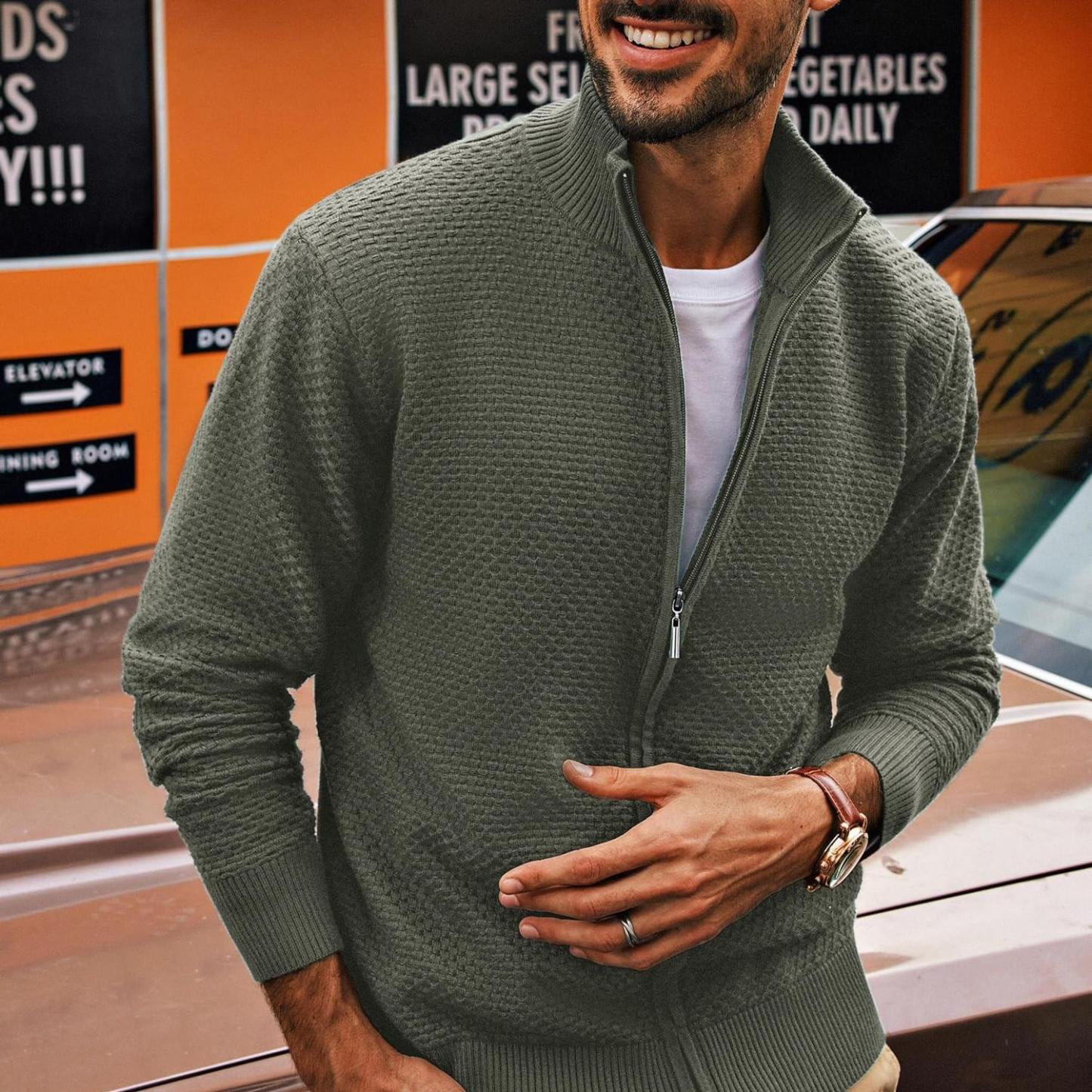 Men's Casual Zipper Cardigan Knit Sweater