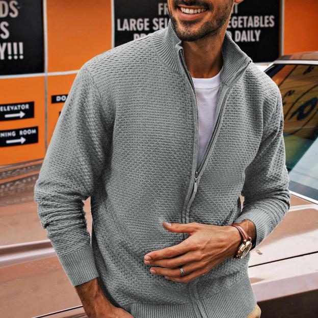 Men's Casual Zipper Cardigan Knit Sweater