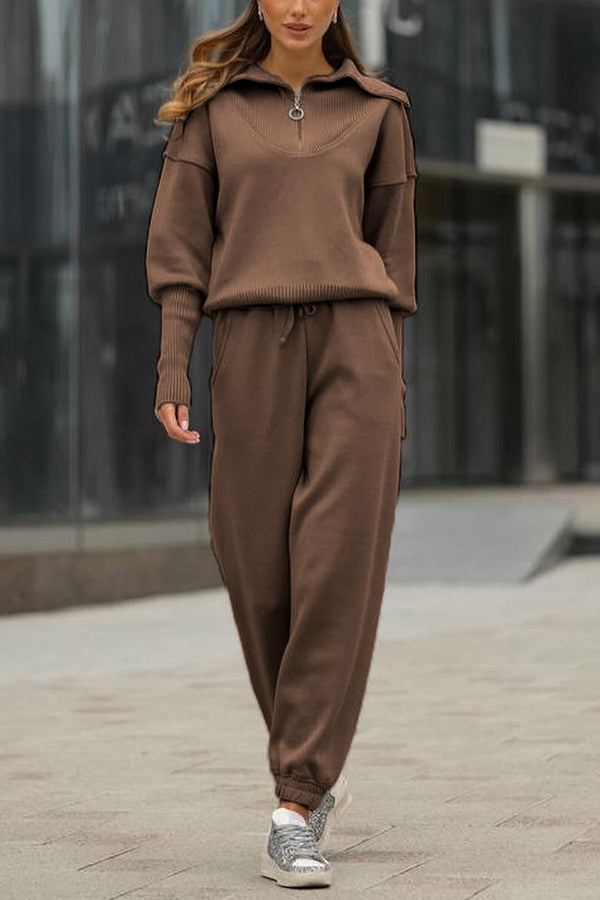 NEW🔥 2026 Women's Cotton Two-Piece Oversized Half-Zip Lapel Sweatshirt  Sweatpants Casual Suit
