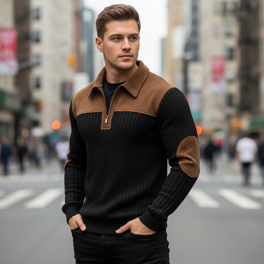 Outdoor Men's Casual Striped Color Block Stand Collar Sweatshirt With Retro Quarter Zipper Collar Top