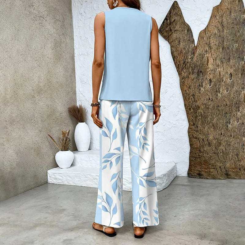 🔥50% OFF🌺Fashionable two-piece women's outfits with printed sleeveless top & pants