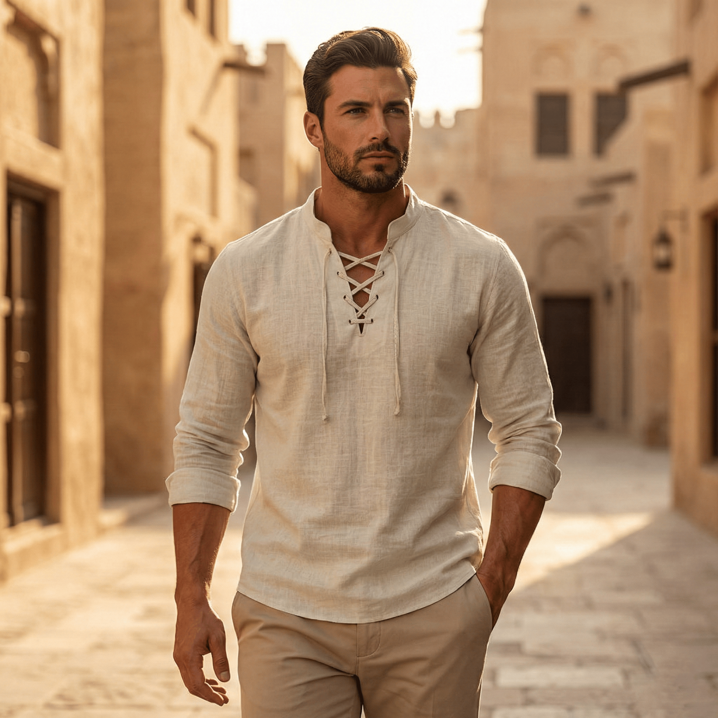 Last Day Sale 49% OFF🔥Men's Vintage V-neck T-shirt Linen Pirate Medieval Viking Gothic Tops Shirts Long Sleeved